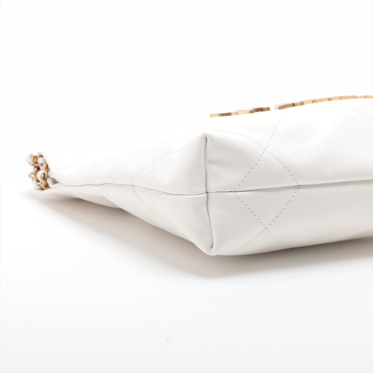 Chanel 22 Mini Leather Chain Shoulder Bag White Gold Metal Fittings