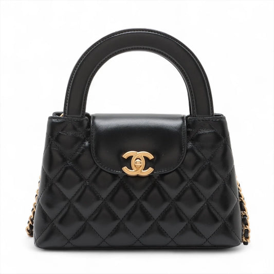 Chanel Matelasse Leather 2 Way Shoulder Bag Black Gold Metal Fittings